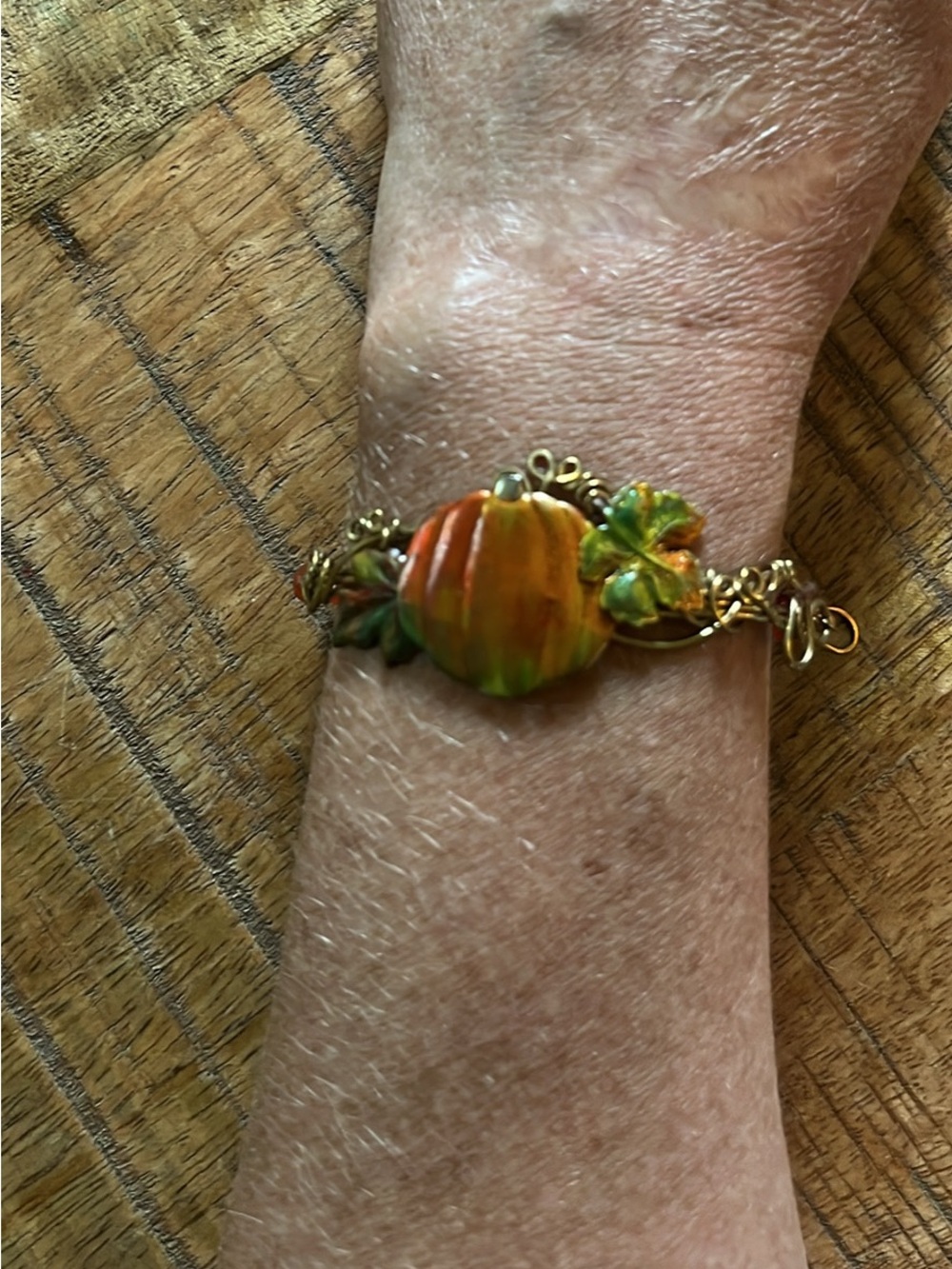 Handmade Pumpkin Charm Bracelet with Orange Beads